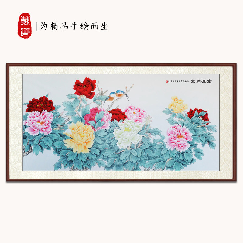Renowned virtuoso pure hand painted flowers open rich and expensive country painting Chinese living room decoration painting work pen peony murals bedroom hanging paintings