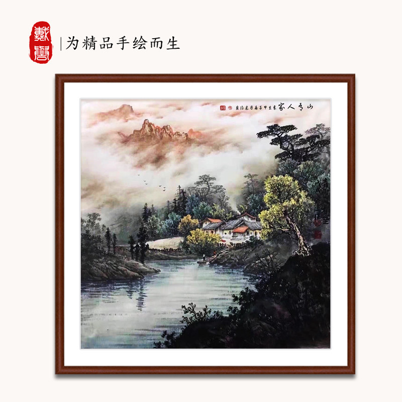 Pure hand painted genuine country painting landscape painting by Mountain Living room Office hanging painting hopper square Chinese Xuanguan Mural decoration painting