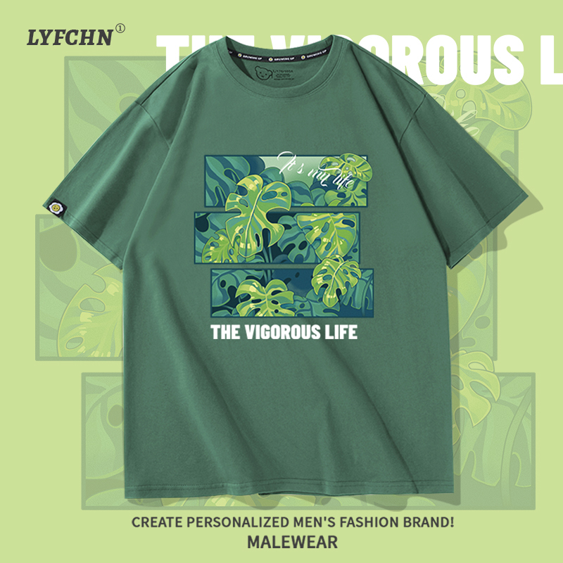 Dark Green Niche Design Round Neck American High Street Short-Sleeved Men's 2026 New Summer Loose Half-Sleeve T-Shirt for Summer