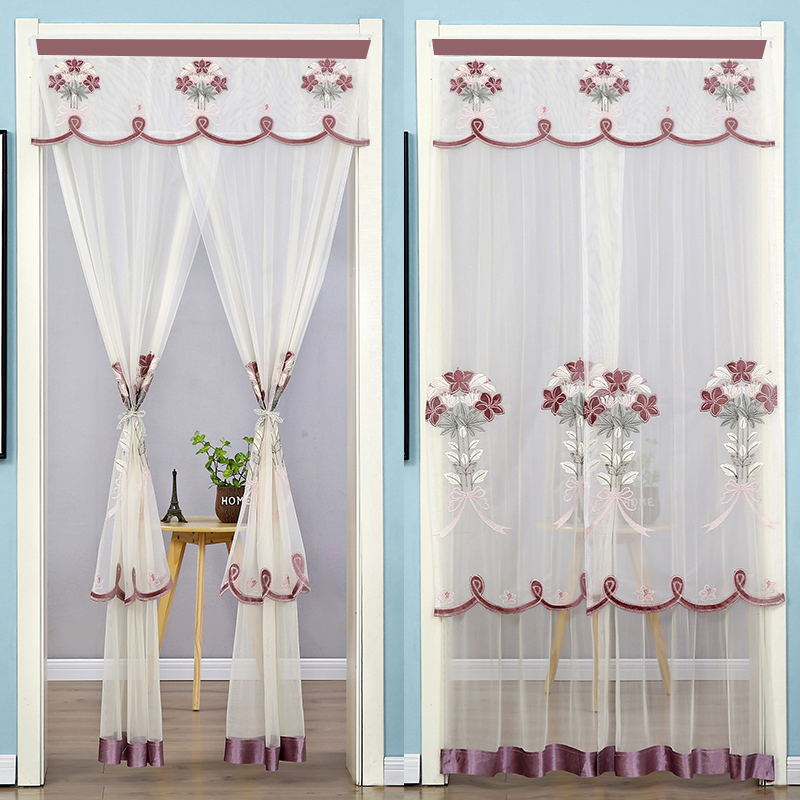 Air-conditioning door curtain yarn door curtain anti-mosquito partition curtain free punching bathroom home bedroom living room fabric cover half curtain