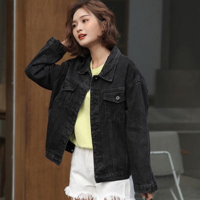 秋季新款黑色的牛仔外套女宽松韩版bf