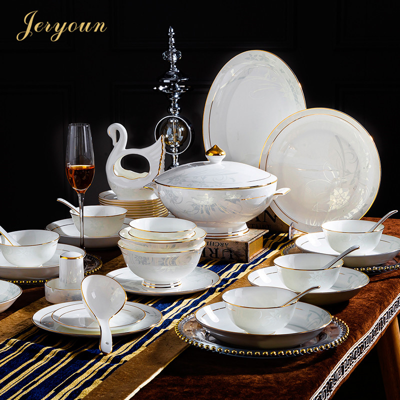 JERYOUN Jingdezhen bone china bowl and plate set home plate combination light luxury bowl housewarming gift combination gift box