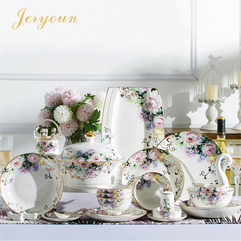 JERYOUN Jingdezhen Set European Bone Porcelain Pine Dish Set Home Relocation Wedding Luxury Gift