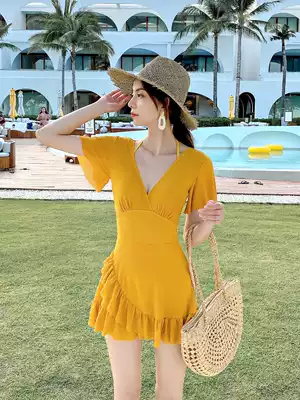Swimsuit women's summer 2021 new one-piece skirt sexy belly cover thin flat angle conservative student large size hot spring swimsuit