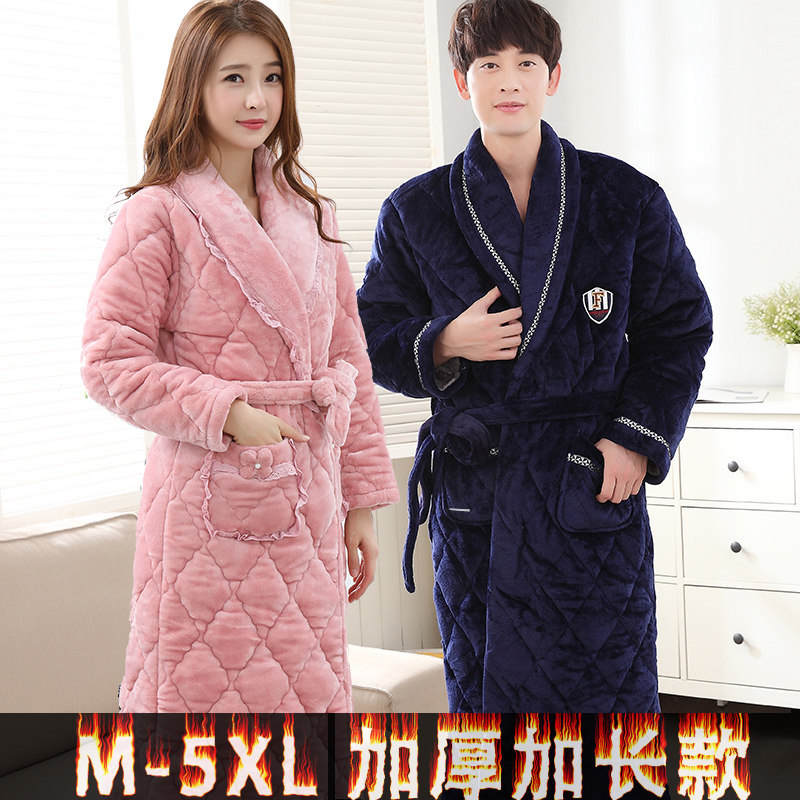 Sleeping Robe Men Winter Thickened long version Coral Suede Nip Cotton Bathrobe Girl Winter Lengthened WARM AND SUEDE MEN COTTON PYJAMAS