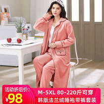 Sleeping Robes Womens Winter Thickening Plus Suede Autumn Winter Warm Up Yard lengthened Coral suede Outer Wear Suit Plus Cotton Pyjamas