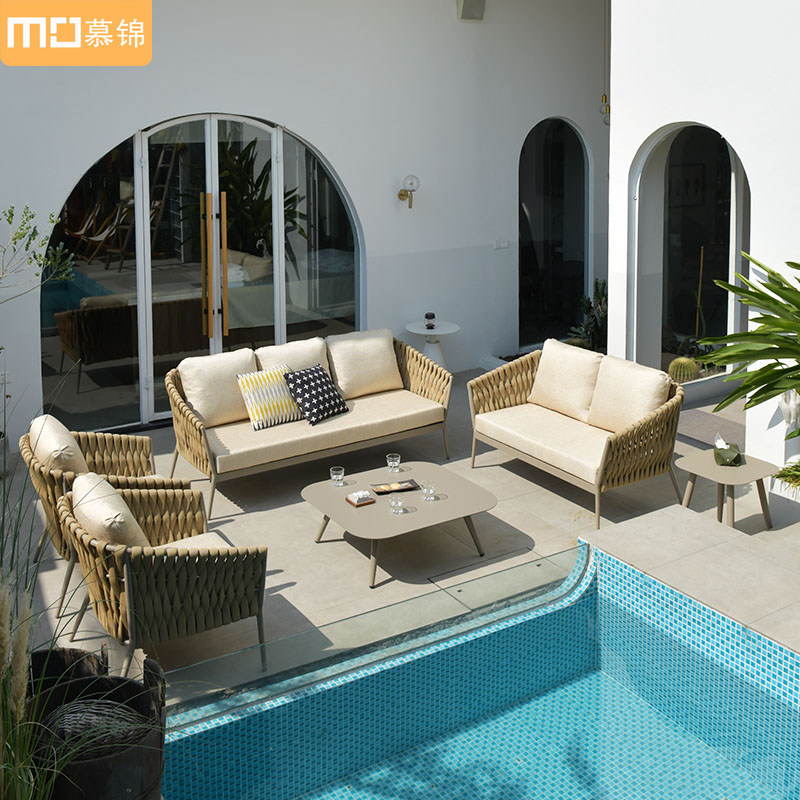 Nordic outdoor leisure sofa terrace garden courtyard modern villa waterproof sunscreen open-air high-end outdoor sofa