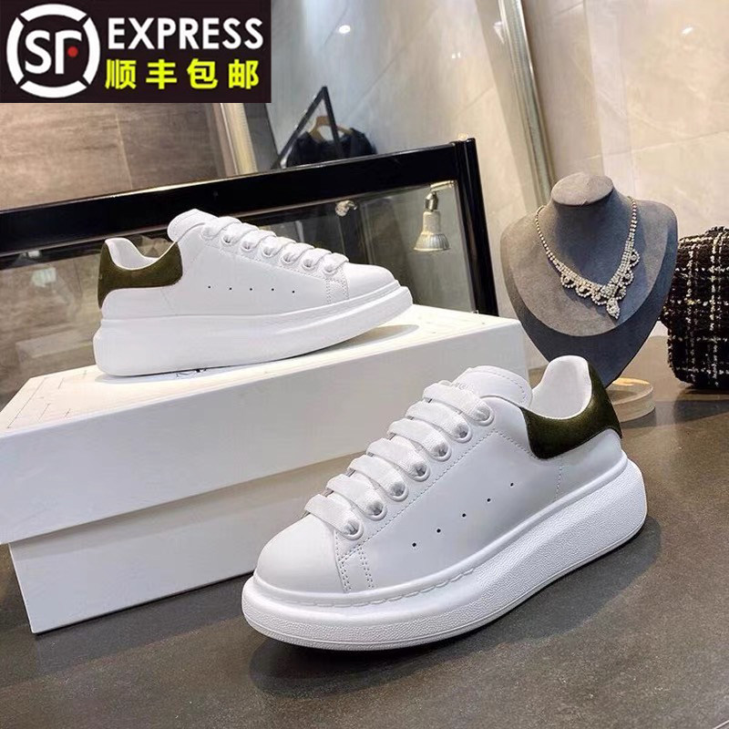 Putian Genuine Mcqueen Leather White Sneakers for Men and Women, 2026 Autumn Thick-Soled Height-Increasing Versatile Casual Sneakers