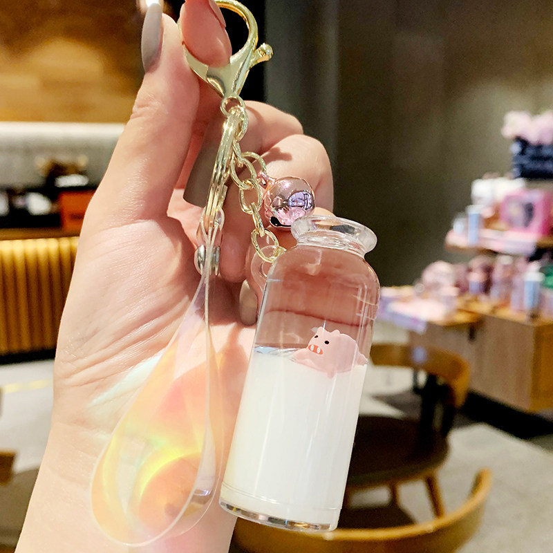Milk pig net red personality cute floating bottle quicksand milk pig female pig pig keychain chain bag pendant
