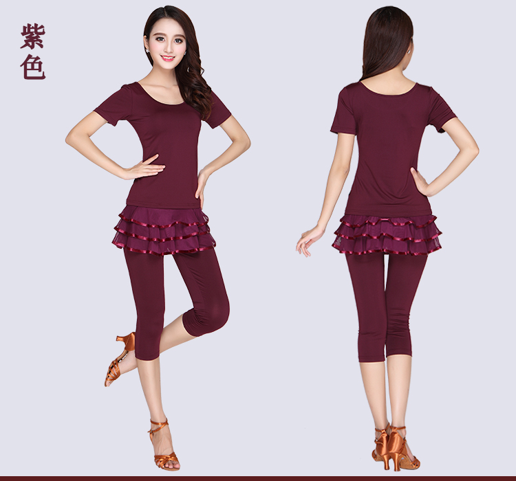 Trang phục khiêu vũ vuông mới áo sơ mi ngắn tay lụa sữa nữ váy khiêu vũ Latin cổ tròn tay áo dài cộng với quần áo thực hành nhung - Khiêu vũ / Thể dục nhịp điệu / Thể dục dụng cụ giày tập múa cho bé
