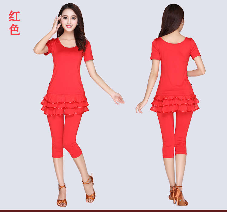 Trang phục khiêu vũ vuông mới áo sơ mi ngắn tay lụa sữa nữ váy khiêu vũ Latin cổ tròn tay áo dài cộng với quần áo thực hành nhung - Khiêu vũ / Thể dục nhịp điệu / Thể dục dụng cụ giày tập múa cho bé