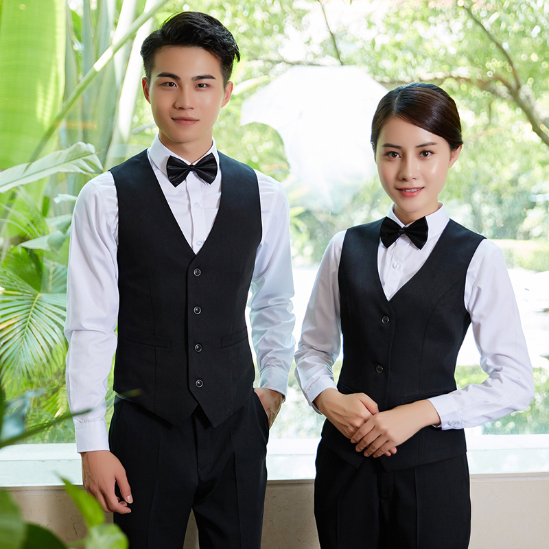 Longli'Er Hotel Restaurant Waiter Work Uniform Vest Set Ktv Front Desk Cashier Long-Sleeved Workwear for Men and Women