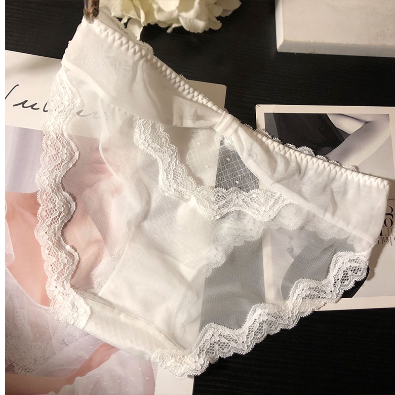 Sexy Lace Pants Woman Low Waist Hollowed-out Micro-Perspective Pink Sweet Girl Student Triangle Pants Pure Cotton Crotch Safety Pants