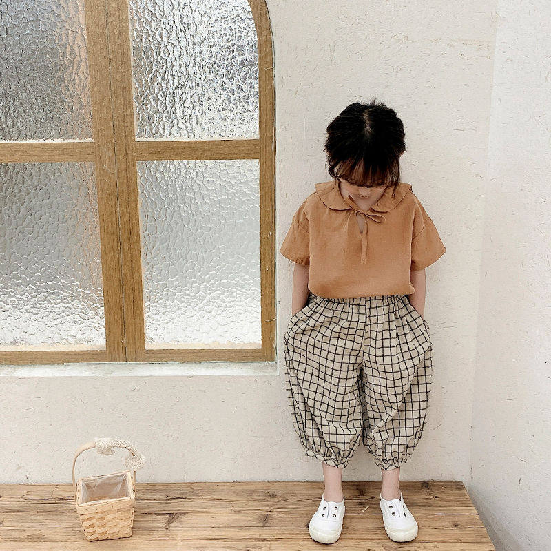 Girl Cotton Linen Shirt Suit 2023 New Children Short Sleeve Casual Summer Clothing Thin baby Summer Ocean Gas Relax-Taobao