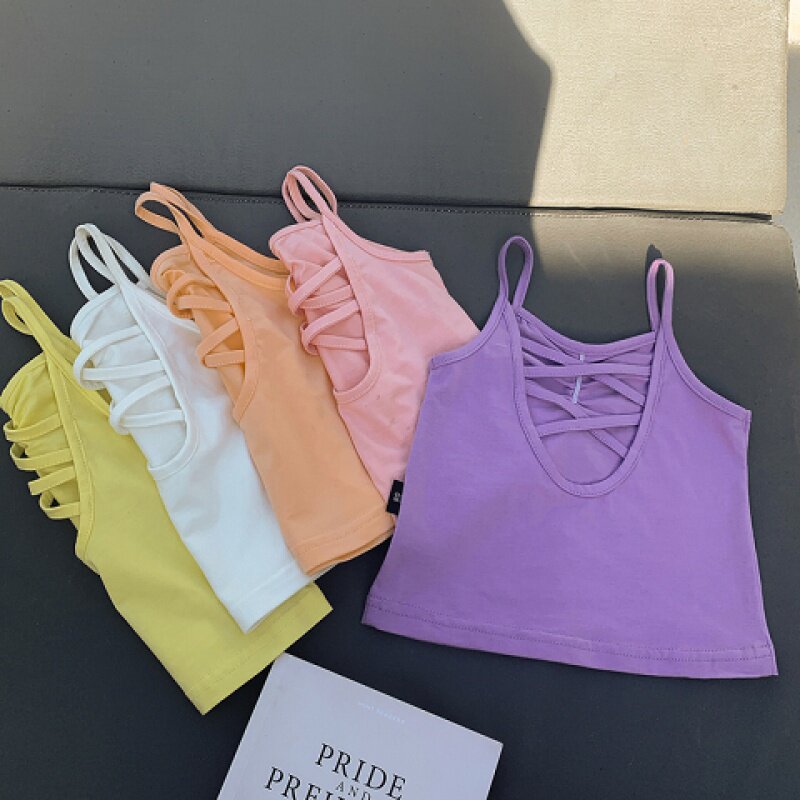 Girls Suspender 2022 New Tank Top Summer Fashion Trend Baby Girl Crossback Cotton Camisole