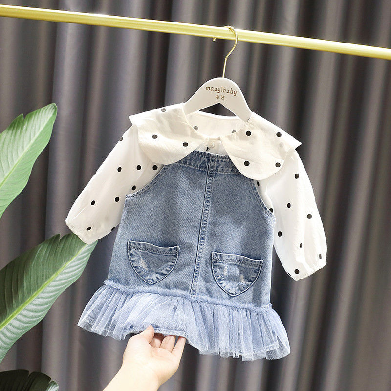 Female Baby Foreign Pie Cuddle Dress 2022 New Children Spring Clothing Korean version of girl Girl Denim Pendant With Skirt dress