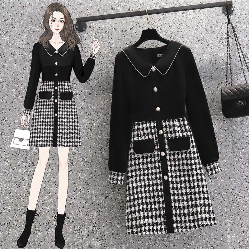 Large size women's dress 2021 Spring paragraph chubby sister MM Fashion foreigner with lean and reduced age to receive small and fragrant wind and heavy work foreign dress