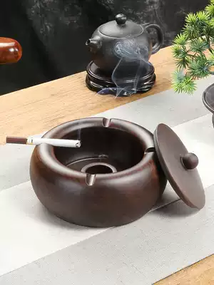 Ebony solid wood Chinese style ashtray with lid European style wooden creative personality trend large household living room anti-fly ash