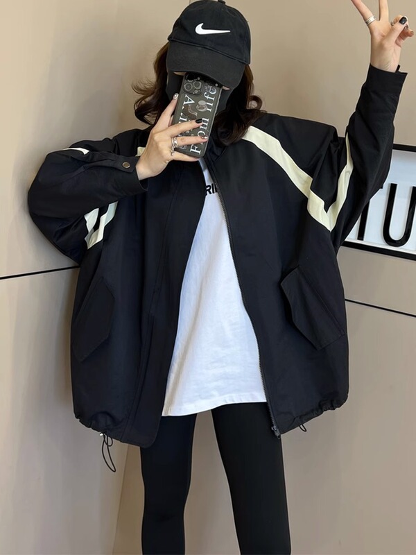 European-Style Black Windbreaker Jacket for Women 2026 Spring Autumn Winter New Casual Versatile Loose Jacket Baseball Jacket Top