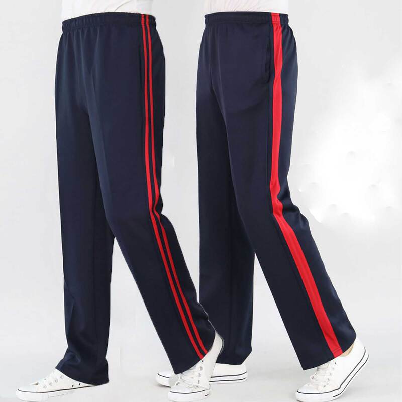 Summer Ice Silk Thin Pants for Elementary School Students with Two Red Stripes, Spring School Pants for Middle and High School Students with One Stripe