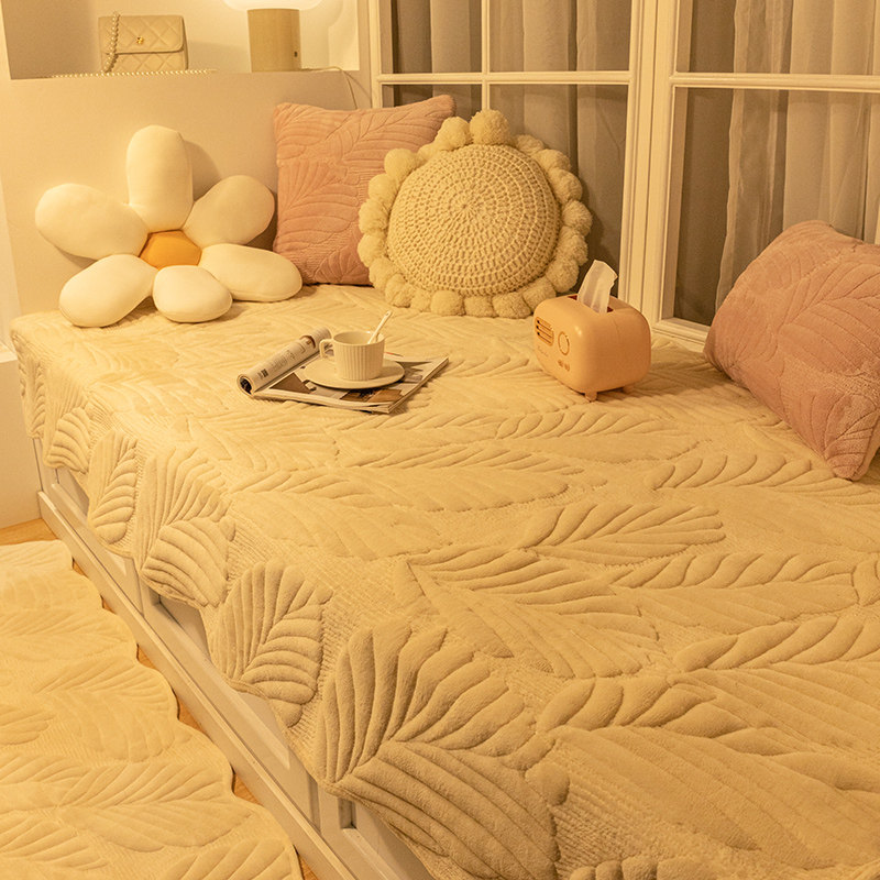 Nordic Ins Wind Mesh Red Milk Suede Bedroom Floating Window Cushion Window Sill Pad All Season Plush Balcony Holder Mat Set