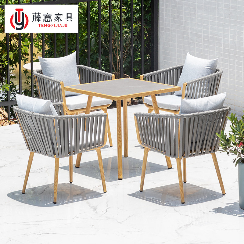 Nordic Outdoor Table And Chairs Patio Leisure Villa Waterproof Outdoor Garden Modern Minima Rattan Chair Three Sets