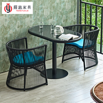 Modern courtyard tea table and chair home outdoor balcony small table and chair garden outdoor terrace rattan table and chair three-piece combination