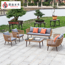 Balcony rattan furniture Chinese living room rattan chair sofa Nordic Leisure outdoor rattan sofa model room garden courtyard