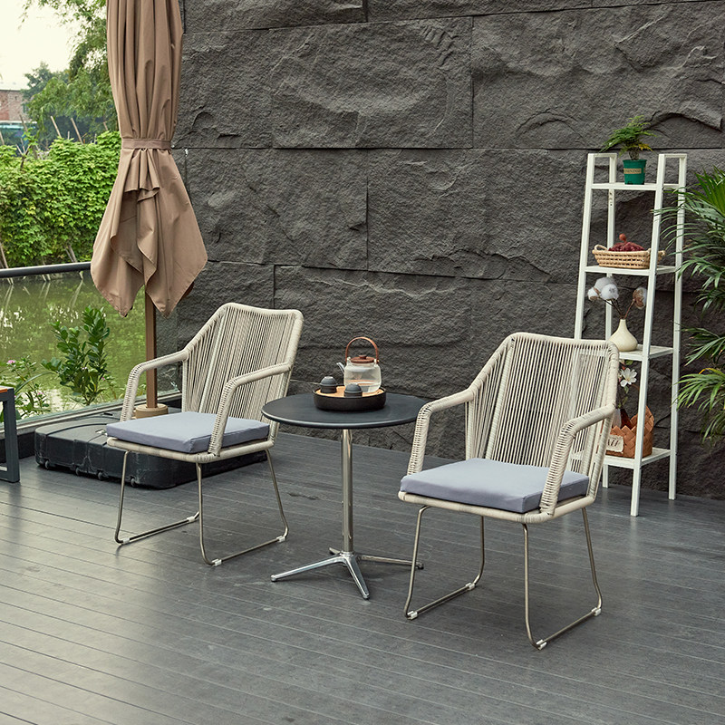 Simple casual light luxury red balcony table and chair combination terraceoutdoor garden courtyard modern outdoor PE vine table chair