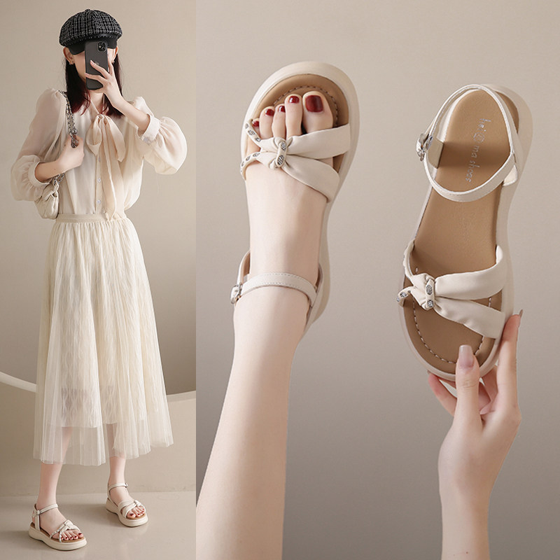 Sandals Women 2023 New Summer Outwear Flat Bottom Cool Drag Fashion Fairy Wind Fit Dresses Non-slip Soft Bottom Pregnant Women Shoes-Taobao