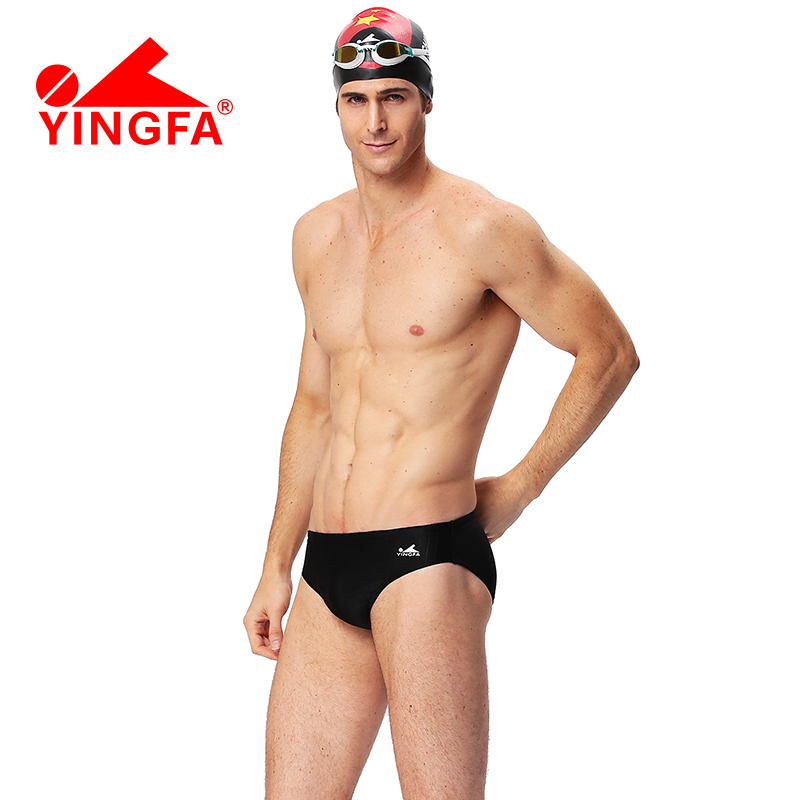 yingfa Men's professional swimming trunks solid color stripe stretch quick-drying swimming competition training equipment