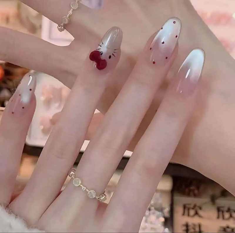 Sweet Polka Dot Hello Kitty Wearable Nails, Finished Nail Pieces, Removable Fake Nails That Make Your Skin Look Fairer Sweet Polka Dot Hello Kitty Wearable Nails, Finished Nail Pieces, Removable Fake Nails That Make Your Skin Look Fairer