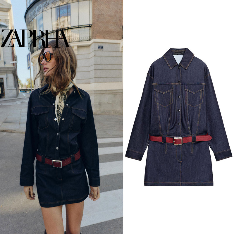 2026 Spring New Vintage Belted Short Denim Dress with a High-End Feel and Slimming Effect 9288058