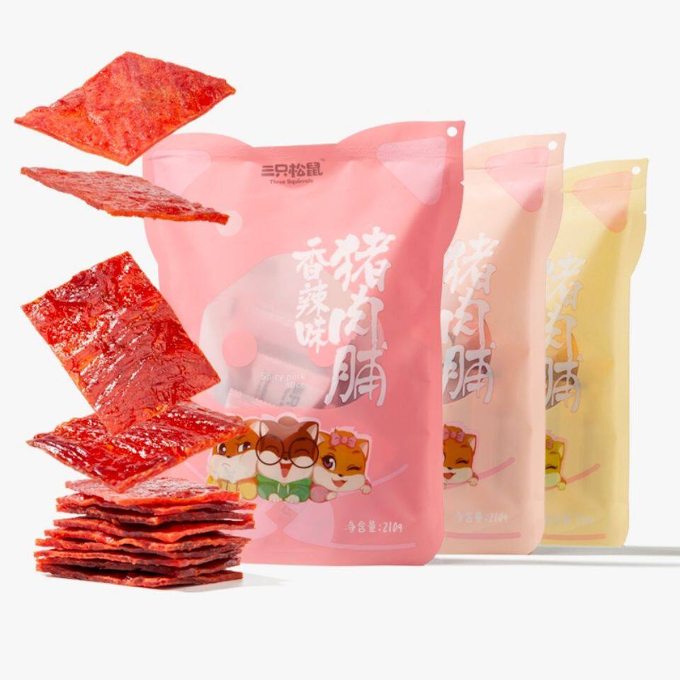 Three squirrels dried pork 100g 3 bags of original dried meat snack independent small package cooked pork 100g 1 bag