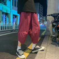 Summer Stripe Casual Capri pants Men Joker Harlan Sports Pants Loose Trend Thin Wide Leg Raudish Pants