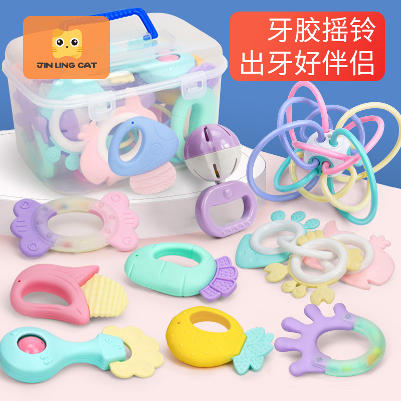 Baby Teether Teething Stick Rattle Biting Gum Toy Baby Manhattan Hand Grab Ball can be boiled for 3-6-12 months