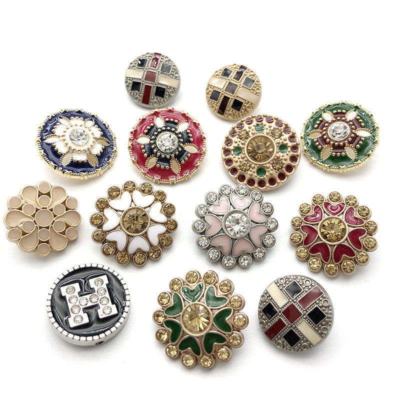 Small Fragrant Metal Buttons Diamonds Pearls Point Oil Buttons Women's Jacket Cashmere Coarse Tweed Coat Buckle All-match