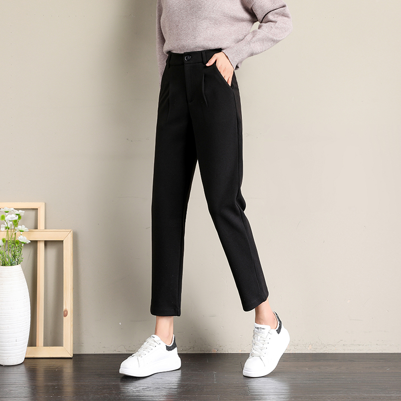 Fall Casual Pants Woman Straight Drum Loose High Waist Pituality Black Color slim 100 lap 90% 2020 New Western pants woman