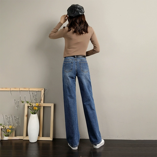 Джинсы, демисезонные штаны, свободный прямой крой, стройный силуэт, высокая талия, 2024 года, подходит для подростков