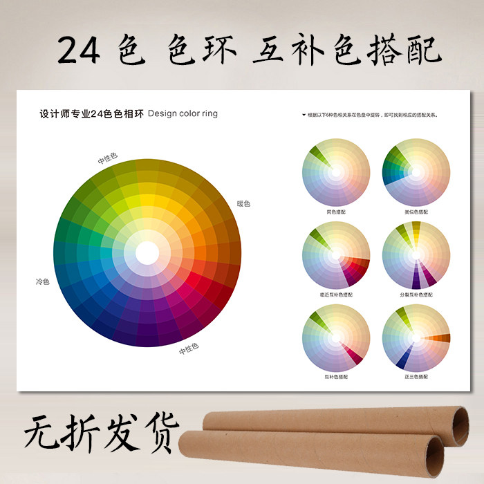 色环配色卡24色环图海报色卡本样板卡色卡国际标准配色颜色搭配色相环色谱色轮色环配色卡色相环专业挂图