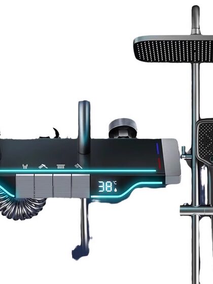 淋浴恒温花洒智能精铜套装数显家用卫浴淋雨增压枪灰色沐浴器喷头