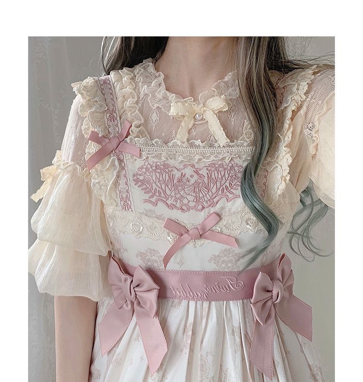 In-Stock Lolita Inner Shirt for Spring and Summer, Lace Puff Sleeves, Chiffon Lolita Dress Jsk Paired with a Shirt