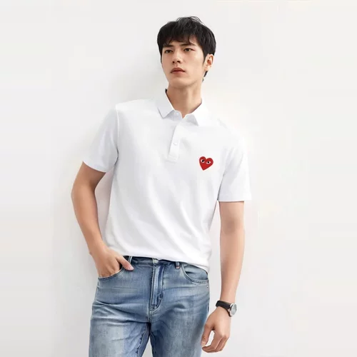 Летняя футболка polo, японская хлопковая рубашка для влюбленных, короткий рукав, с вышивкой