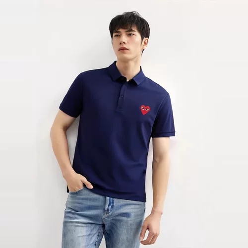 Летняя футболка polo, японская хлопковая рубашка для влюбленных, короткий рукав, с вышивкой