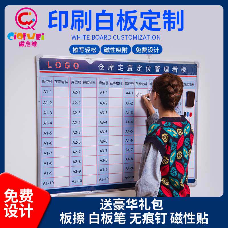 Magnetic Qiwei custom hanging whiteboard warehouse storage location Kanban hard whiteboard bracket workshop production management Kanban notification bulletin board can be erased staff go to table warehouse display prompt Kanban