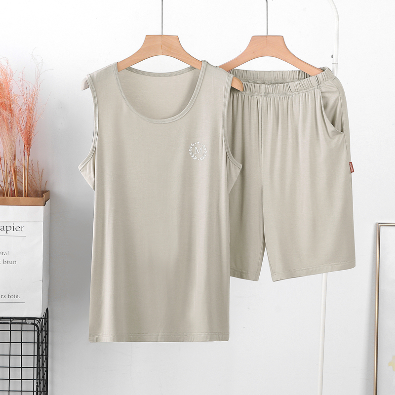 Men's sleepwear Summer thin Modale casual suit Large size Loose Vest Shorts Round Collar Sleeveless