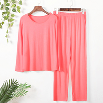 Pajamas ladies modal spring and summer autumn thin long sleeve trousers plus size round neck mens and Womens Home clothing set