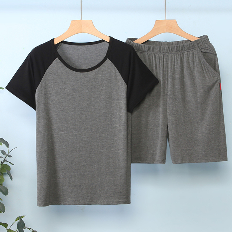 Men's pajamas Summer thin modal cotton suit plus short-sleeved shorts Casual loose men's home clothes