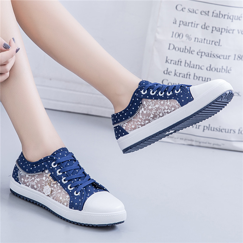Dark Blue AGirls' shoes 2021 Spring and summer new pattern children canvas shoe girl Versatile skate shoes ventilation leisure time student Net shoes