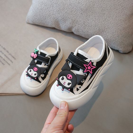 Children's Canvas Shoes Kindergarten Baby Soft Sole Sports Shoes 2024 Spring and Autumn New Girls Cartoon Kurome Sneakers